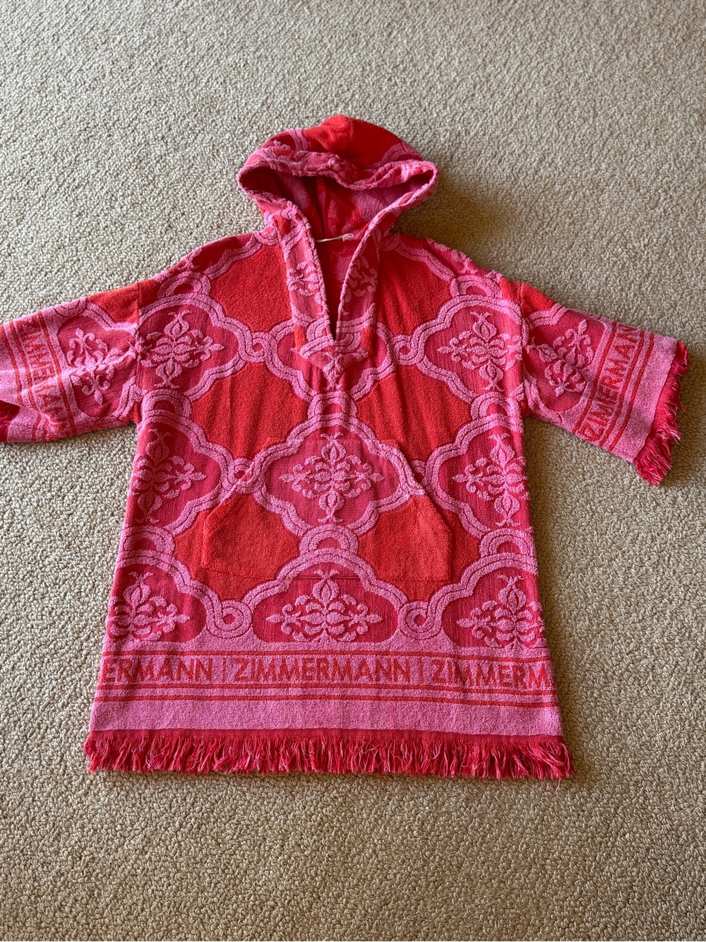 Zimmermann Red & Pink Hooded Towel Poncho with Fringe
